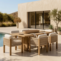 Meubles de jardin, table et chaises de jardin pour villa, ensemble de salle à manger extérieure en teck de luxe, table extérieure pour hôtel, ensemble de salle à manger extérieure pour hôtel
