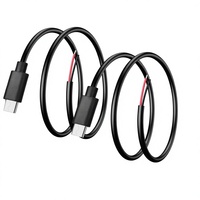 Câble d'extension d'alimentation Type-C mâle 2 broches 0,2 m 5 V avec fils nus, charge rapide 3 A, gaine PVC, blindage tressé, cuivre étamé