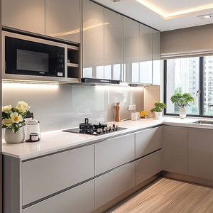 Tủ bếp liền khối không tay nắm, thiết kế mô đun bền chắc, màu xám đen, chất liệu nhôm, tủ đựng đồ/tủ <span class=keywords><strong>buffet</strong></span>, dung tích lưu trữ trên <span class=keywords><strong>5</strong></span> ft - Product Image 2