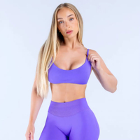 Setelan Yoga Wanita 2 Potong dengan Logo Custom, Bra Olahraga Leher Scoop, Celana Pendek Biker Pinggang Tinggi, Seamless, untuk Gym, Workout, Fitness, dan Aktivitas Olahraga