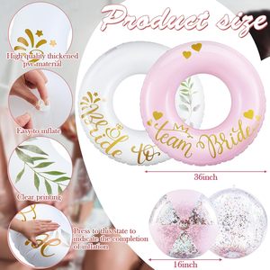Lot de 12 flotteurs de piscine pour enterrement de vie de jeune fille, comprenant 6 bouées gonflables en PVC 'Team Bride' de 36 pouces et 6 ballons de plage de 16 pouces, décorations de fête portables rose et blanc - Product Image 2