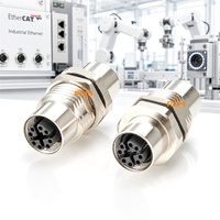 Konektor CAT6A M12 X-Coded 8 Pin Female ke Female untuk Otomasi Industri, Ethernet, Mesin Visi, dan Robot