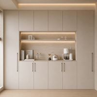 Buffet mural moderne en bois massif intégré, bar à café minimaliste, meuble de rangement, armoire de salle à manger/cuisine avec éclairage LED, haut de gamme