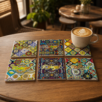Sous-verres en céramique carrés personnalisés en gros, plaqués or, gaufrés en 3D, avec support en liège et isolation thermique