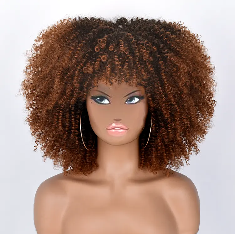 Cheap Short Hair Afro Kinky Curly Wigs With Bangs For Women African Synthetic Ombre Cosplay Wigs Wholesale