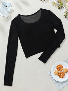 New Spring Summer Sexy Stretch Two-pieces Short Set With Mesh Long Sleeve <strong>Crop</strong> <strong>Top</strong> and Tight Shorts <strong>Sequin</strong> Hot Pants - Product Image 4