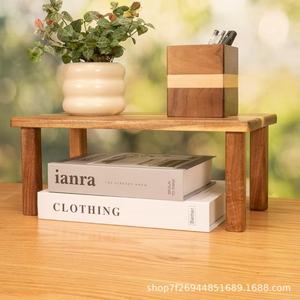 Wooden Decorative <b>Shelf</b> Solid Wood Rectangle Storage <b>Rack</b> Living Room Multi Purpose Organizer Standing Type - Product Image 5