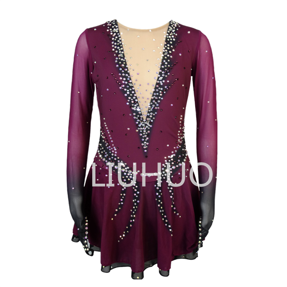 Figure Skating Dress by LIUHUO - Burgundy Velvet Impact Figure Skating Dress by LIUHUO - Burgundy Velvet Impact