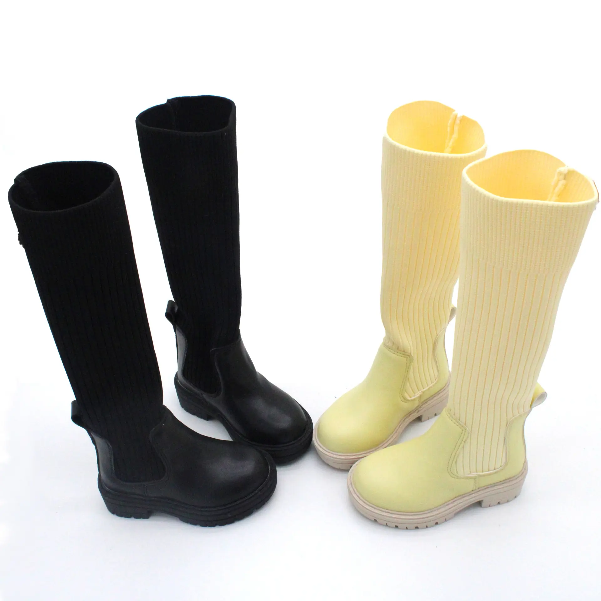 Bottes de chaussettes hautes pour filles, Logo personnalisé, tissu extensible à la mode, bottes d'hiver longues à talons plats pour enfants, collection 2022