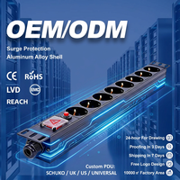 PDU Rak Mount 1U 19 Inch 8 Jalur Tipe Schuko dengan Saklar ON/OFF Bersertifikasi CE RoHS untuk Rak Server, Pusat Data, dan Kabinet Jaringan