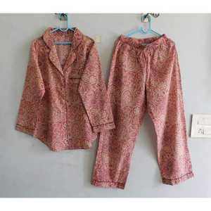 Women Floral Printed Pajama Set 100% Cotton Long Sleeve Button <b>Down</b> Woven Shirt with Full Length <b>Pants</b> Soft Breathable Summer - Product Image 2