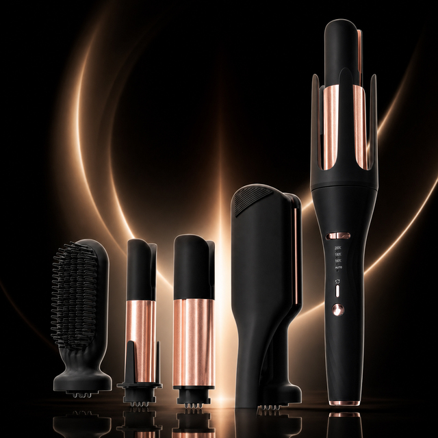 5 1 Electric Interchangeable Multi-functional Hair Styler Beachwave Curler Straightener Brush LED Temperature Display 3 Settings