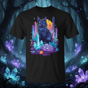 T-shirt Cat And Crystals con grafica nera, design grafico, taglia unisex per adulti - Product Image 3