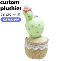 Porte-clés en peluche mini cactus doux et moelleux personnalisé en usine, avec pot en toile de jute et dentelle, pour cadeaux en gros