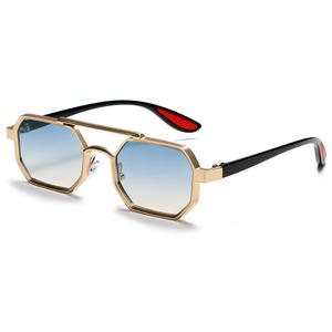 Gafas de Sol Metálicas Poligonales Grises con Marco Dorado, Protección UV400, Unisex, para Conducir, Lentes Tipo 3, Material AC - Product Image 4