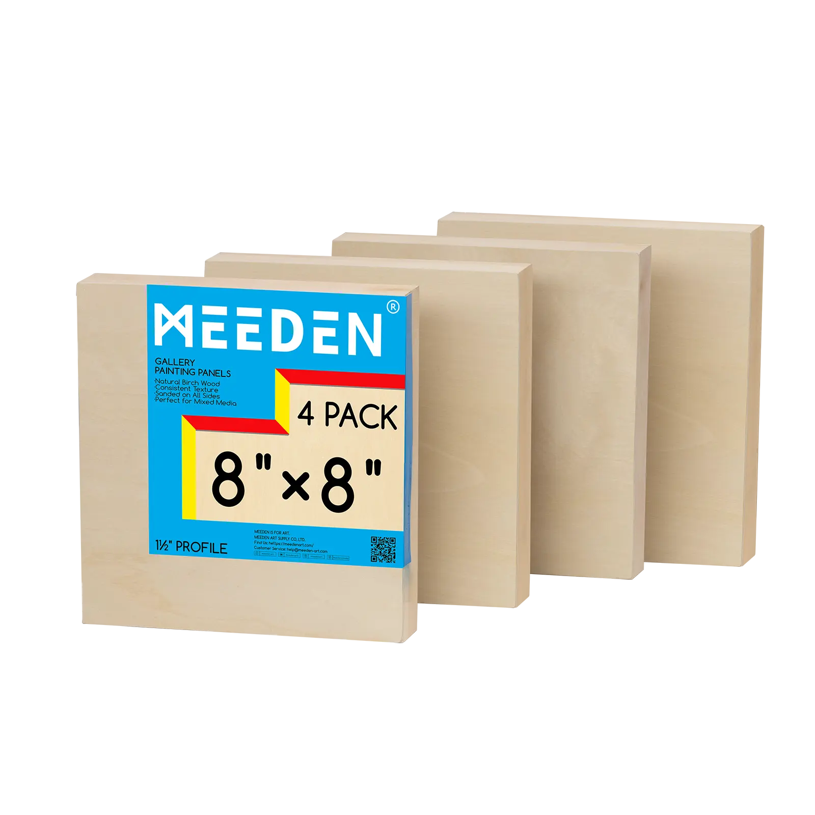 MEEDEN 8x8インチウッドキャンバスパネル、4ギャラリーのパック1-1/2 ''ディープクレードルアーティストバーチウッドパネル注ぐアート用