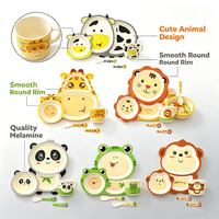 Ensemble de vaisselle pour enfants en fibre de bambou à motif de dessin animé 5 pièces - Écologique et résistant à la chaleur - Pour restaurants