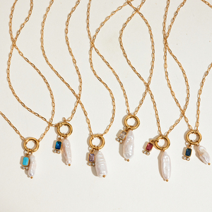 Mặt dây chuyền ngọc trai nước ngọt gắn đá CZ, mạ vàng 18K PVD chống nước, có thể tháo rời, đá sinh tháng, thương hiệu J&D Jewelry - Product Image 3