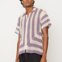 Designer personnalisé été hommes Crochet chemise pull à manches courtes maille tricot Crochet Cardigan 100% coton rayure Crochet t-shirt hommes