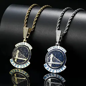 Hip Hop Golden State Warriors Team Pendant Copper Inlaid Zircon Fans Memorial Men's Necklace