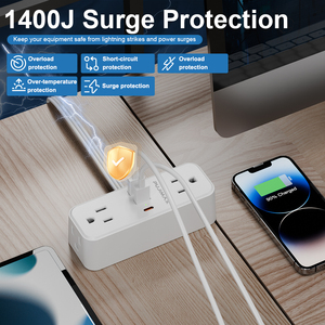 प्यूजिमेक्स हमें 4-आउटलेट सर्ज प्रोटेक्टर पावर स्ट्रिप <span class=keywords><strong>2</strong></span> USB-A और 1 USB-C पोर्ट 1050j सुरक्षा 1.5 मीटर केबल - Product Image 4