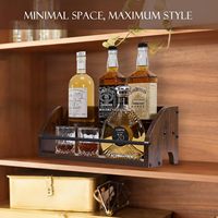 Organisateur de bar à vin en bois personnalisé avec porte-gobelets, support pour 3 bouteilles, rangement pour bouchons de bouteilles, plateau de rangement de bureau, vente en gros