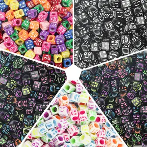 100 unids/bolsa de plástico acrílico emojis cuentas colorido cuadrado forma de agujero grande perlas para la fabricación de la joyería DIY suministros