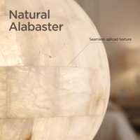 Lustre sphérique en albâtre naturel en gros, lampe de plafond suspendue à LED, grande taille, intensité variable, blanc chaud 2700K, cadre métallique, garantie 3 ans