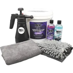Kit de pacote para lavagem de carros, balde com detalhes grandes, 3 peças de toalhas de microfibra, 1 luva de lavagem, pistola de espuma, shampoo altamente concentrado