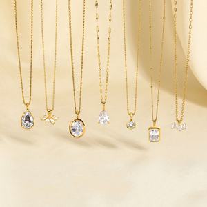 قلادة جديدة لعام <span class=keywords><strong>2026</strong></span> من الفولاذ المقاوم للصدأ مطلية بالذهب عيار 18 قيراط مع كريستال زركون لامع للنساء، تصميم بسيط وأنيق - Product Image 1