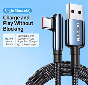Câble de charge rapide et de transfert de données UGREEN USB-A vers USB-C 3A avec connecteur à angle droit 1,5 m pour smartphone, tablette, ordinateur portable - Product Image 2