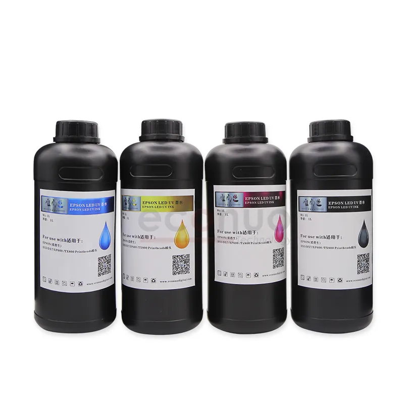 1000ML Epson Led UV mürekkepleri nötr/sertlik/yumuşaklık C Y K M Epson DX5 DX7 TX800 XP600 baskı kafası için LED UV masaüstü yazıcılar