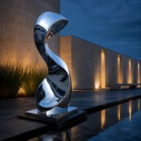 Sculpture abstraite torsadée en acier inoxydable sur mesure pour extérieur, surface miroir hautement réfléchissante, statue d'art métallique pour place commerciale