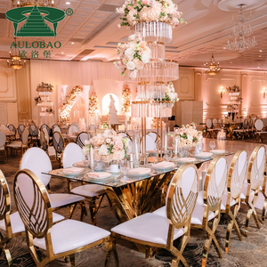 Mesa DE BODA rectangular con base de metal dorado y cristal para salón de banquetes de hotel moderno - Product Image 2