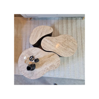 Ensemble de table basse en marbre, décor de salon, table à thé centrale en marbre naturel avec pied en bois, table basse en travertin pour vivre