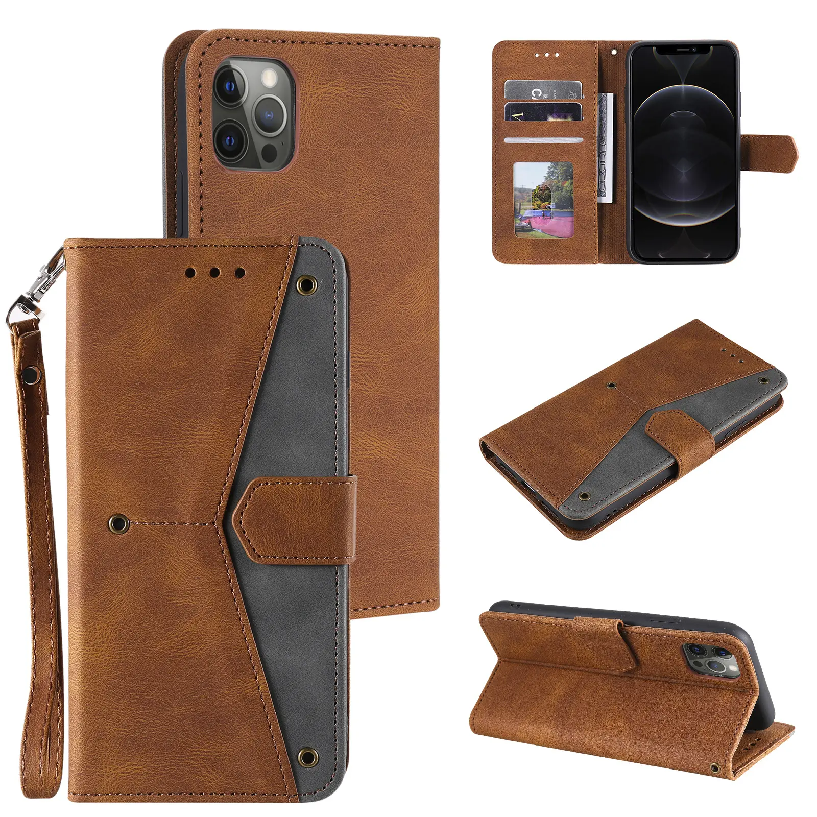 Premium Real Luxury Leather Case Cards Book Protect Cover For iPhone 14 14 Pro 13 Pro Max Stand Flip Wallet Cell Phone Case