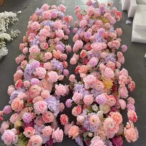 W-FR024 Wholesale Artificial Flower Runner Backdrop Purple Flower Table Runner <b>Centerpiece</b> for <b>Wedding</b> Party Decoration - Product Image 2