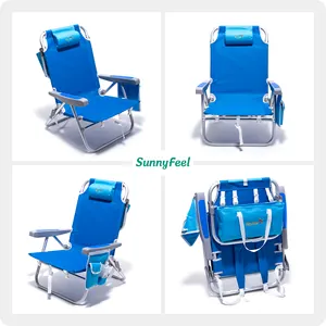 SunnyFeel Cadeira de Praia dobrável estilo encosto baixo assento portátil plano de 5 posições para relaxamento costeiro