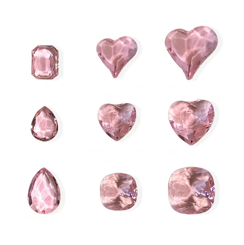 Berlian Imitasi Kuku Merah Muda Kristal Multi Bentuk Ukuran Lampu Merah Muda Besar Batu Kaca Kristal Berlian Imitasi untuk Kuku DIY Perhiasan