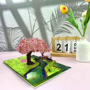 Pop Up <b>Anniversary</b> <b>Card</b> 3D Cherry Blossom Bridge With Couple Romantic Greeting <b>Card</b> For Wife <b>Husband</b> Her - Product Image 6