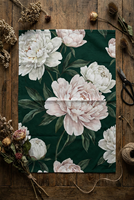 Serviettes de cuisine 100% coton, imprimé floral botanique sombre Moody Peony, style vintage de luxe, 40x60cm