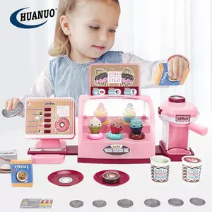 2022 Pretend Play 28Pcs Kids Luxe Gesimuleerde Winkelen Teller Set Ijs Speelgoed Kassier Met Koffie Machine