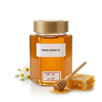 Pot carré en plastique de 360g de miel naturel avec couvercle doré – Miel pur doré pour le thé, le petit-déjeuner, la pâtisserie et la restauration