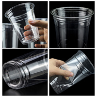 Gobelets en plastique PET jetables à paroi droite de 500 ml (18 oz) avec logo personnalisable, couvercles plats de 98 mm et pailles pour café et matcha