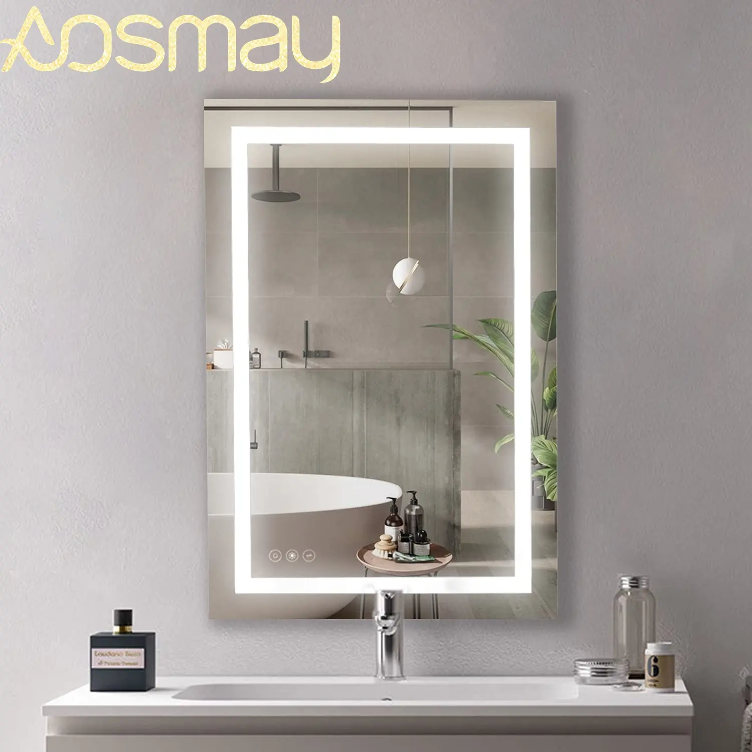 Aosmay Rectangle Vanity Mirror Led Bathroom Wall Smart Mirror Backlit Defogger
