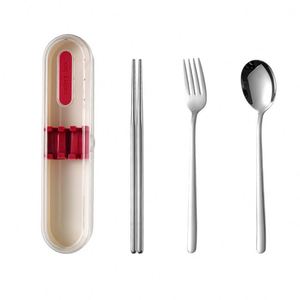 Ensemble de couverts en acier inoxydable 304 avec logo personnalisé, cuillère, fourchette, baguettes portables avec boîte pour le camping et les étudiants - Product Image 1