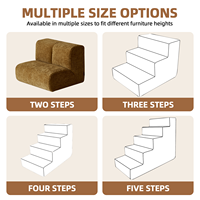 Escalier et rampe pour animaux de compagnie en mousse à mémoire de forme de luxe écologique, avec coussin amovible imperméable et motif uni