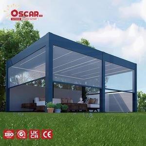 Pergola à lames, rideaux latéraux en maille, structure d’ombrage pour l’extérieur au design moderne, pergola rétractable manuelle pour jardin, patio et balcon - Product Image 1