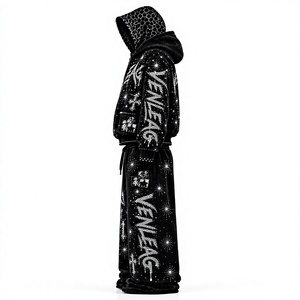 VENLEAG Men's Clothing OEM/ODM Custom <strong>Hoodie</strong> 430 Grams Black Rhinestone Sweatshirt 100% Cotton Hoodies Streetwear - Product Image 3