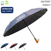 Parapluie OVIDA 105 cm à ouverture automatique, trois plis, manche en bois, 16 baleines, logo personnalisable, publicitaire